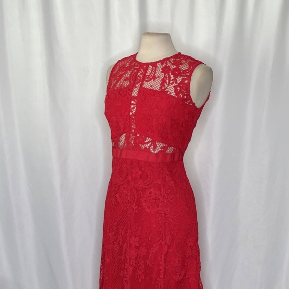 SELF-PORTRAIT Red Floral Lace High Neck Midi Dress Party Holidays Coquette 8 - Picture 8 of 16